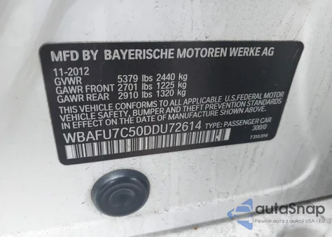 2013 BMW 535I xDrive из США, поврежденный, VIN WBAFU7C50DDU72614